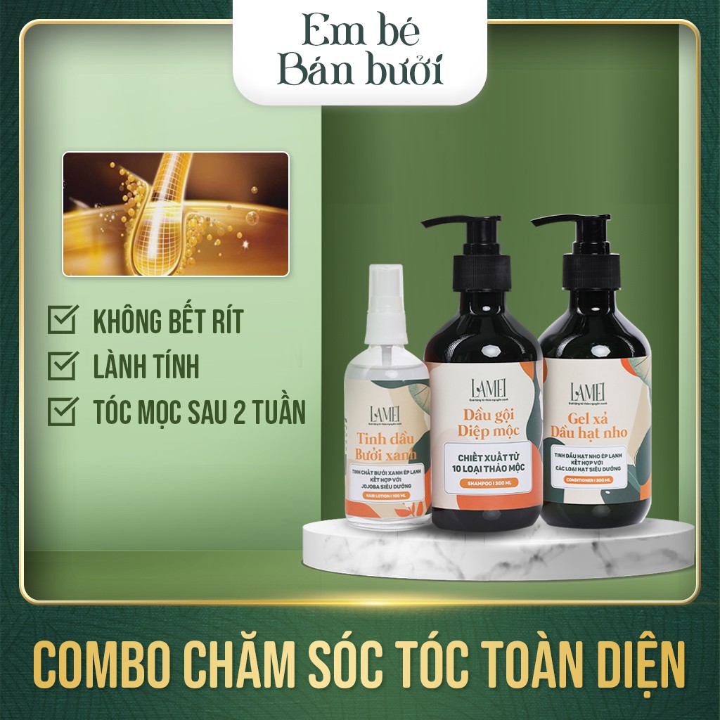 Combo Dầu Gội 300 ml, Gel Xả 300 ml Và Tinh Dầu Bưởi Xanh Lamei 100 ml Chăm Sóc Tóc Toàn Diện