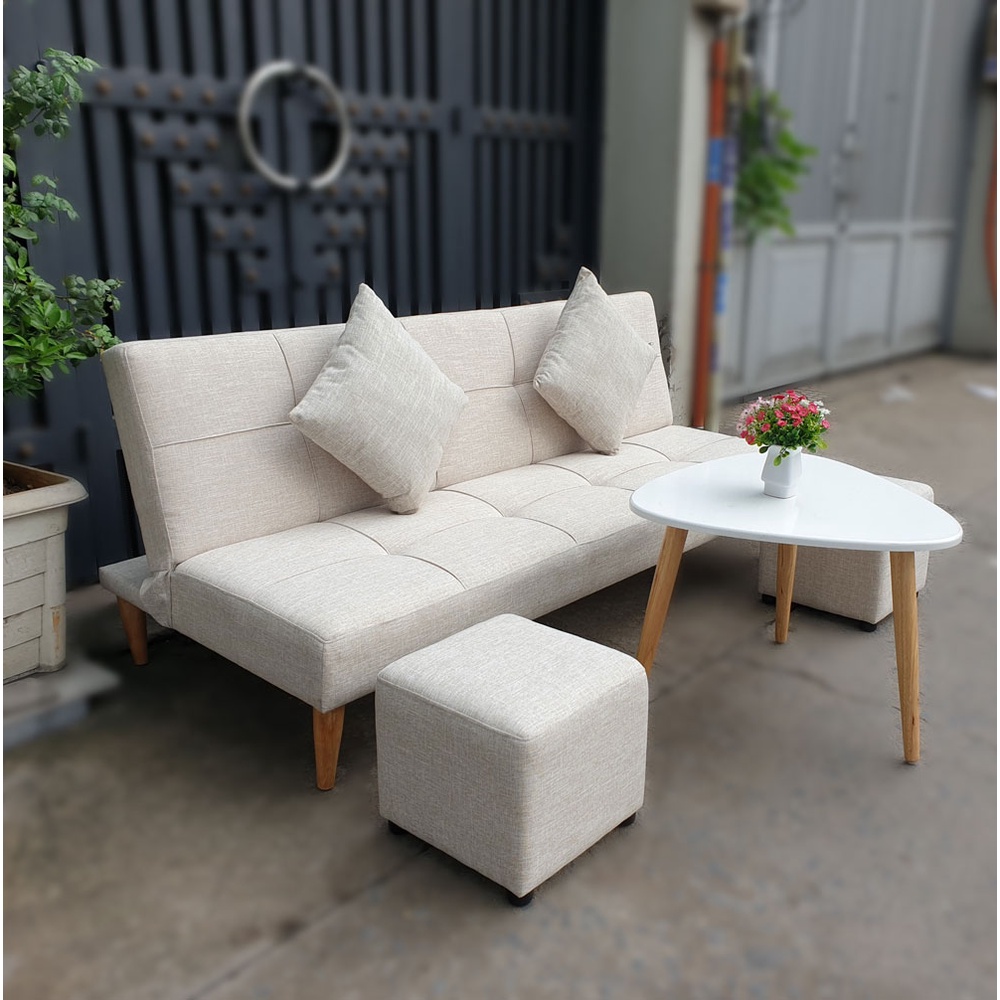 Ghế Sofa Bed Màu Kem  - Vừa Làm Sofa Vừa Làm Giường Ngủ 1m75 * 95cm - Khung Gỗ Sồi 5 Chân Gỗ