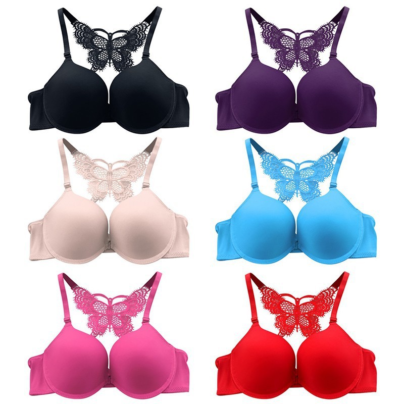 Áo ngực đẩy không gọng lưng phối ren hình con bướm