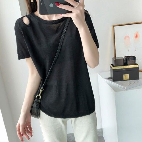 Áo Thun Tay Ngắn Hở Vai Họa Tiết Sọc Ngang Thời Trang Dành Cho Nữ