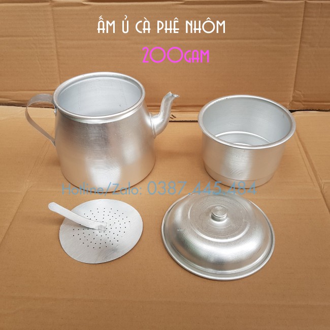 Phin nhôm ủ caphe 100g - 200g có ấm với vòi rót tiện dụng - Phin caphe nhôm to 100g 200g - Máy móc pha chế giá sỉ TM