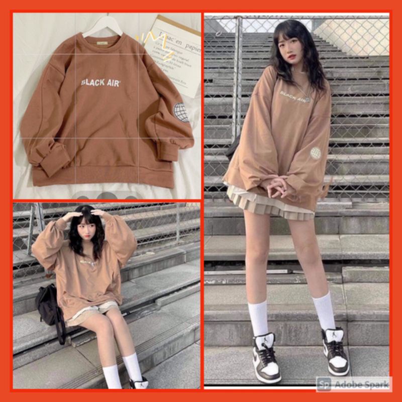 ÁO Nỉ From Rộng Black Air Nữ 🏵[FREESHIP] Sweater tay bồng in hình oversize màu lạ cá tính