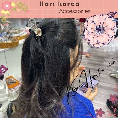 Kẹp Hoa Trà Đính Đá Pha Lê Siêu Xinh, Cài Tóc Nữ , Phụ Kiện Tóc Hot Trend - Hari Korea Accessories