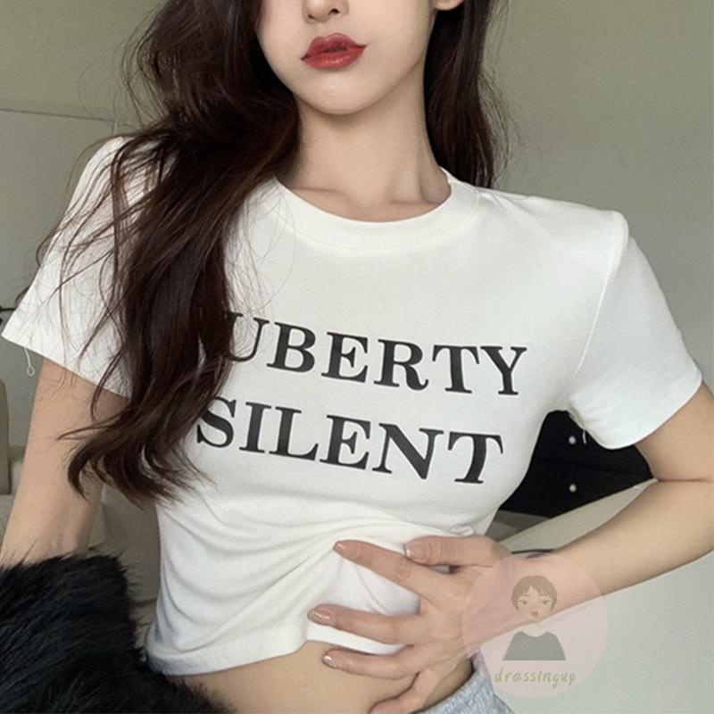 Áo Thun Tay Ngắn Cổ Tròn Dáng Ôm In Chữ Thời Trang Mùa Hè Cho Nữ