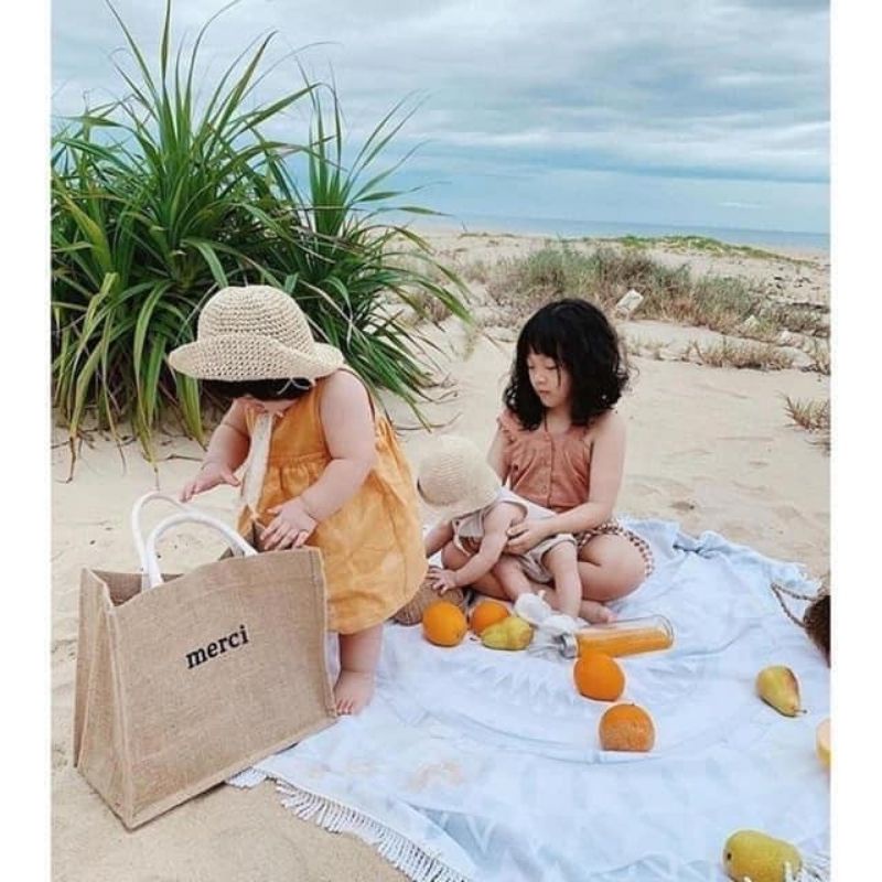 Túi xách nữ cói Merci bản to cầm tay phong cách vintage đi biển siêu xinh JUMITO SF339