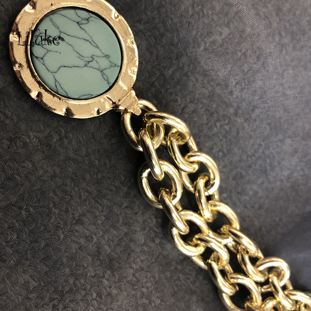 Dây Chuyền Hợp Kim Trang Trí Mặt Tròn Đính Ngọc Lam Giả Xinh Xắn Cho Nữ