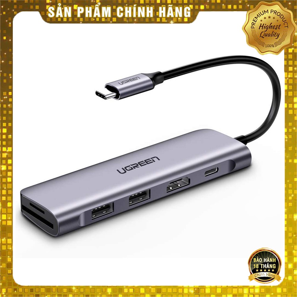 Hub USB-C 6 in 1 Ugreen 70411 ra HDMI, USB 3.0, USB PD, khe đọc thẻ nhớ - HapuShop