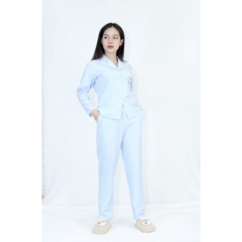 Set đồ bộ Pijama nữ P9 XANH NGỌC in chữ NKK tay dài, quần dài Thoải Mái Nhẹ Nhàng