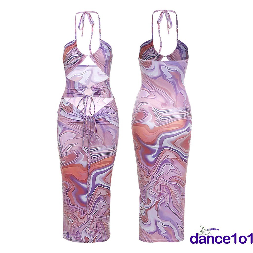 Đầm không tay hở lưng họa tiết thời trang mùa hè dành cho nữ