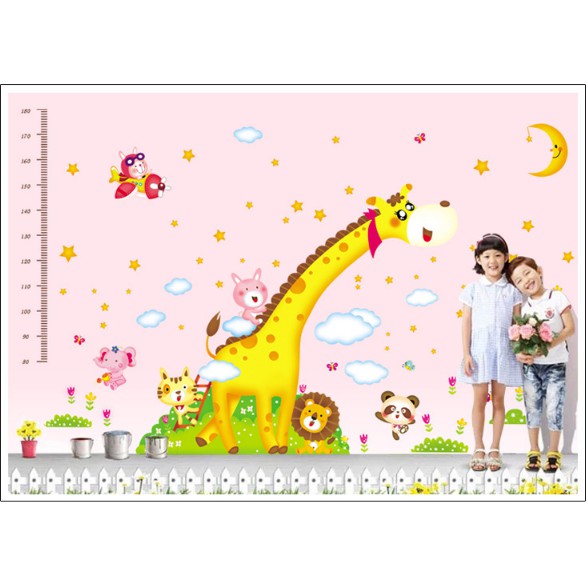 Decal trang trí Thước Đo Hươu Cao Cổ Vàng rực rỡ ( 2 TẤM )