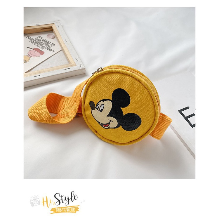 Túi đeo chéo mini vải canvas hình chuột Mickey 2021 thiết kế mùa hè xinh xắn cho bé
