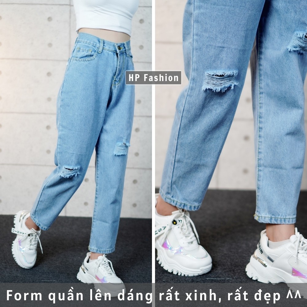 Quần baggy nữ ❤️ Quần jean cạp lưng cao rách gối chất bò dày dặn trẻ trung - QJ01