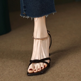Jiang Dayi temperament Goddess ~ genuine leather sandals with open toe 2022 thin strap thick heel high heel flat shoes LK1L