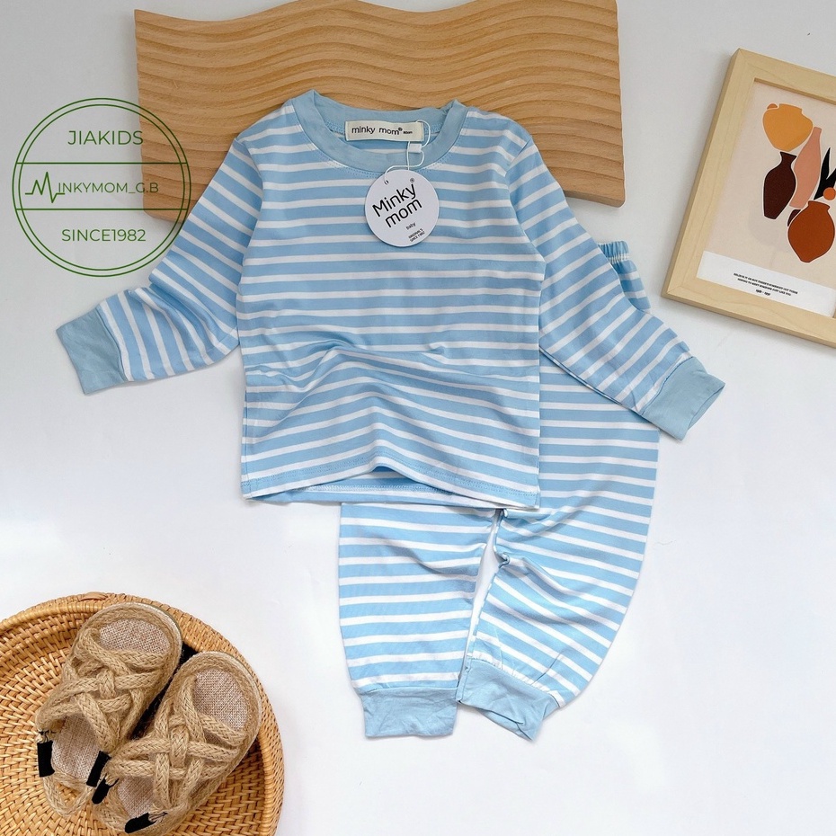 [Bé:8-27kg] Bộ Quần Áo Dài Tay Minky Mom, Vải Thun Lạnh Thoáng Mát Sọc Trơn, Bo gấu - Mã: TD-S03