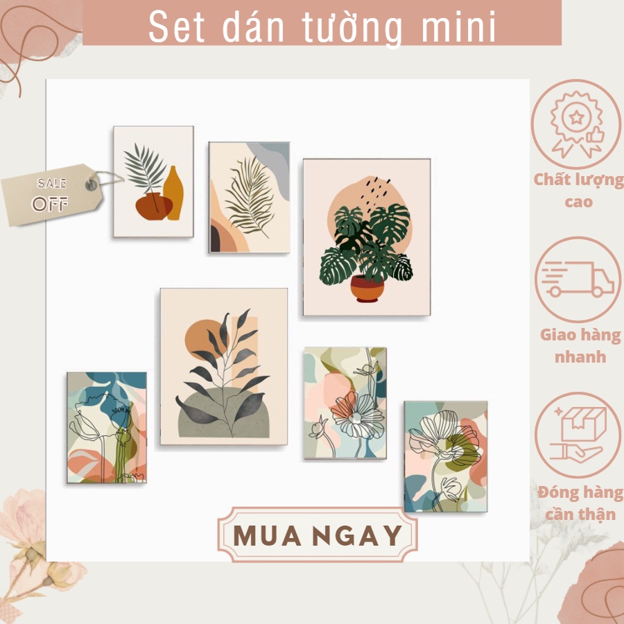 Set 7 tranh dán tường mini TGKA, dày 5mm tranh decor, sticker có sẵn băng keo 2 mặt