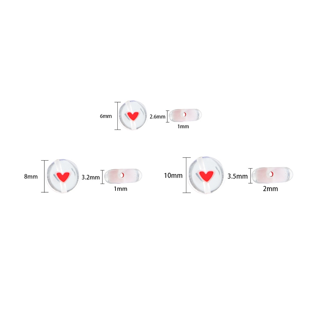 Hạt phẳng Beadia tráng men màu trắng trong suốt họa tiết trái tim đỏ dùng làm trang sức/vòng cổ/phụ kiện tóc DIY