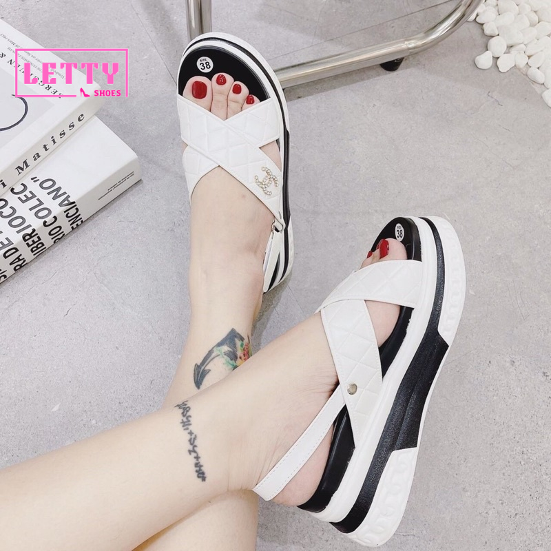 Giày xăng đan đế xuồng nâng chiều cao 7cm phối màu quai ngang quai chéo siêu xinh hàng fullbox xịn đẹp
