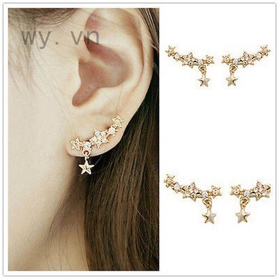 Cặp khuyên tai hợp kim hình sao có đính đá đầy cá tính