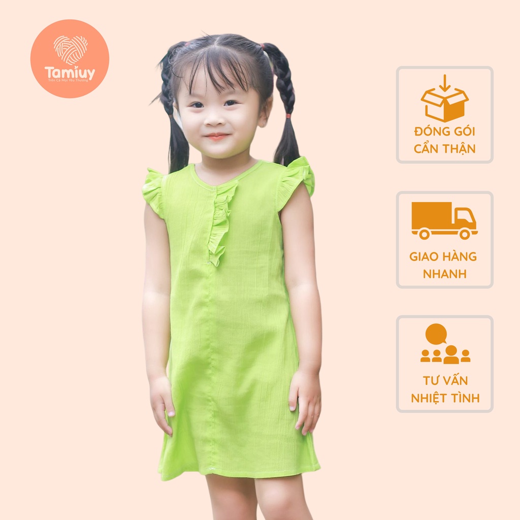 Đầm Bé Gái Tamiuy Họa Tiết Hoa Nhí Cổ Trụ Phối Bèo Cute Dễ Thương Cho Bé Gái Từ 6 Tháng - 7 Tuổi