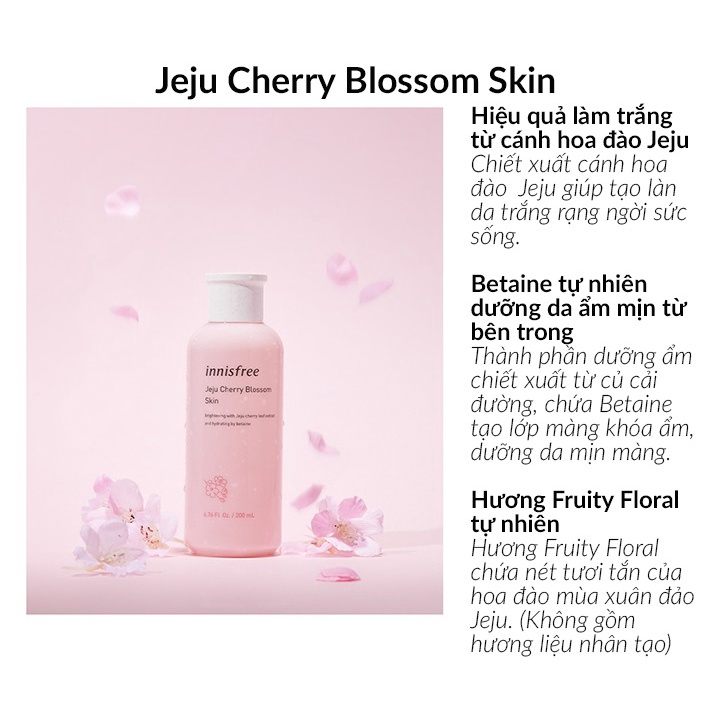 Nước Hoa Hồng Innisfree Jeju Cherry Blossom Skin Dưỡng Ẩm, Dưỡng Trắng Da
