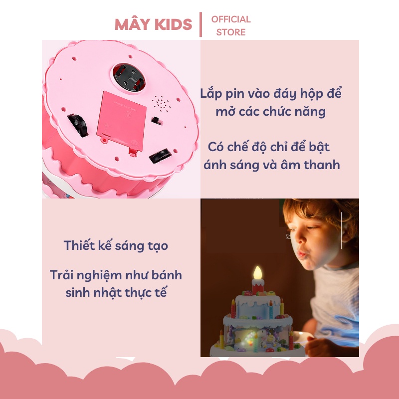 Đồ chơi bánh kem sinh nhật 3 tầng hiệu ứng đèn, nhạc vui nhộn cho bé trai bé gái - Mây Kids