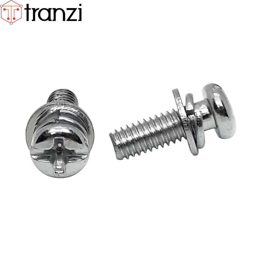 Vít bake kèm long đen phẳng vênh đầu cầu mạ kẽm trắng M4x12 - túi 50 cái