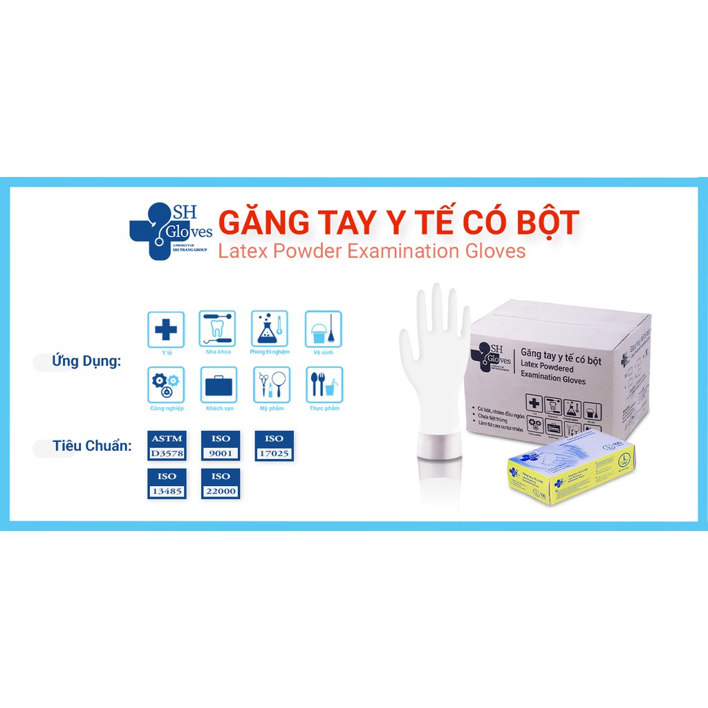 Găng tay y tế màu trắng có bột hộp 100 cái