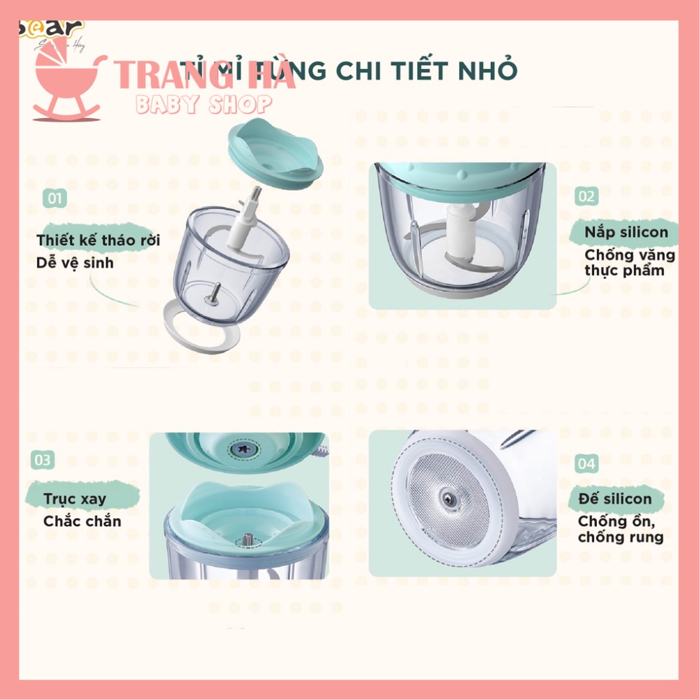 (Bản Quốc Tế) Máy Xay Ăn Dặm Bear 0,6L GR B06V1 Hình Nơ Xay Đa Năng Tiện Dụng Cho Bé Bảo Hành Chính Hãng 18 Tháng