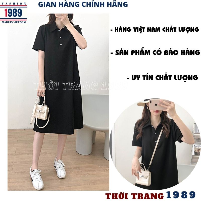 Đầm polo cổ đức dáng suông hàn quốc tiểu thư bánh bèo dễ thương ulzzang chất cottong mát mùa hè -PHƯƠNG VŨ 1989