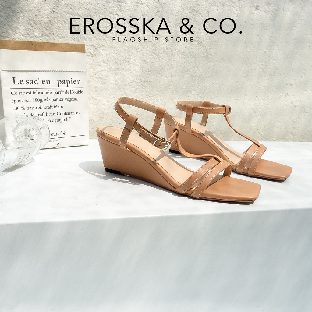 Erosska - Giày sandal đế xuồng quai mảnh dáng sang nhẹ nhàng màu nude XE002