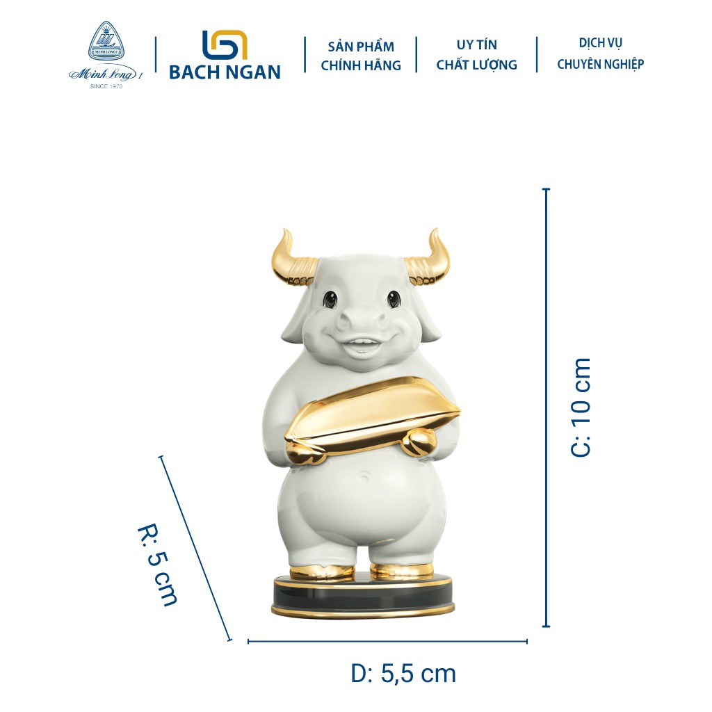 Tượng Trâu Sứ Minh Long Như Ý 10cm nhiều màu,trang trí vàng,  may mắn, tài lộc đẹp cao cấp dùng tặng quà