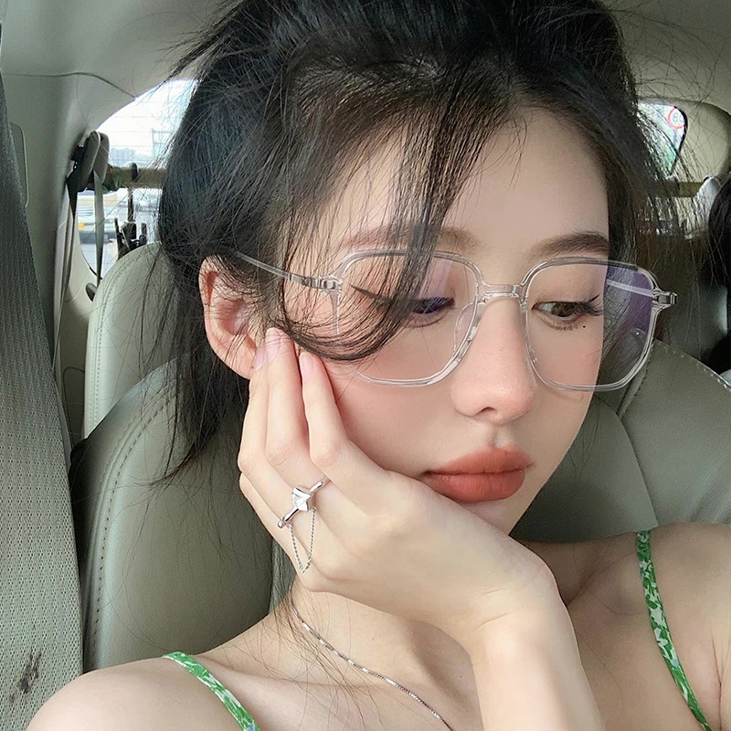 Bộ mắt kính gọng vuông lớn trong suốt màu gradient kèm phụ kiện cho nữ