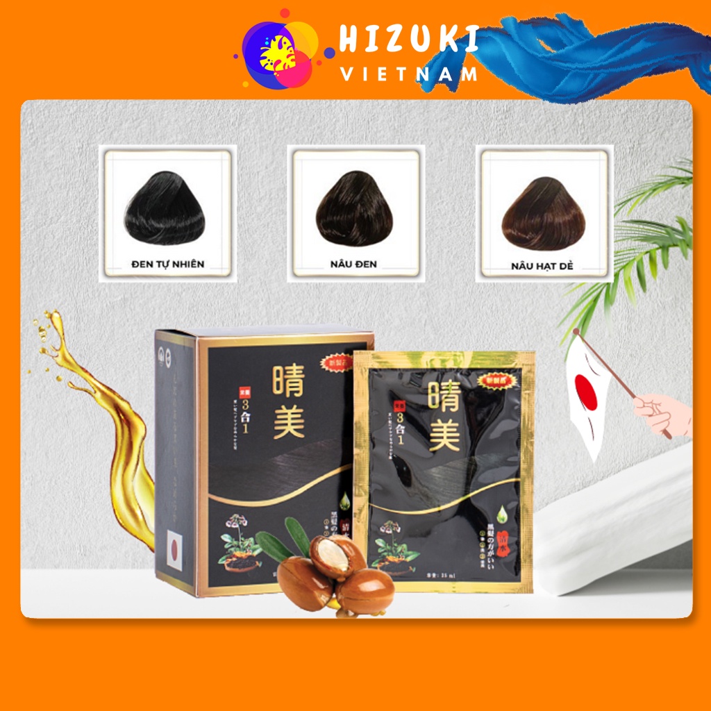 Dầu Gội Komi, Dầu Gội Phủ Bạc Komi Nhật Bản Chính Hãng Gội Là Đen Giúp Phủ Nâu Hoặc Đen Tóc Bạc Nhanh Chóng Hộp 10 Gói