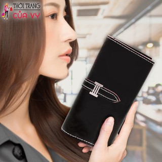 VÍ DA CẦM TAY CAO CẤP CHO NỮ VỚI KHÓA CÀI HÌNH CHỮ H MÀU ĐEN
