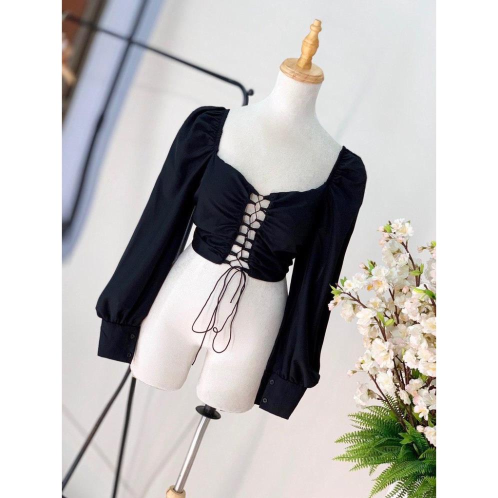 C3  Áo Croptop Đan Dây Tay Dài Daisy