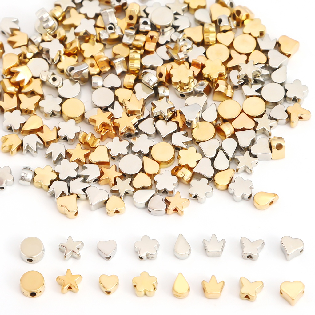 Set 100 hạt xỏ lỗ làm trang sức hình ngôi sao/ trái tim nhiều màu sắc DIY