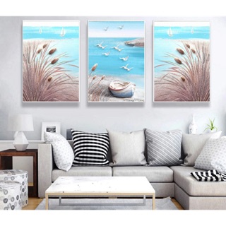 Bộ 3 tranh ghép dán tường cảnh biển thiên nhiên LuNa BO-23 KT 40 x 60 cm