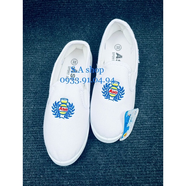 Giày thể thao xỏ/lười Trắng vải bé gái/trai Asia
