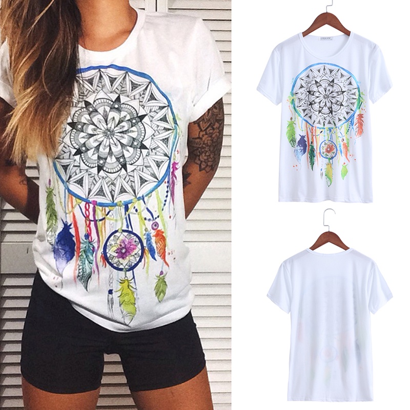 Áo Thun Ngắn Tay In Hình Dreamcatcher Thời Trang Mùa Hè Cho Nữ