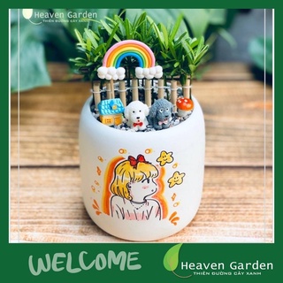 CÂY TÙNG VẠN NIÊN KÈM CHẬU VẼ TIỂU CẢNH (CÂY ĐỂN BÀN - VĂN PHÒNG)