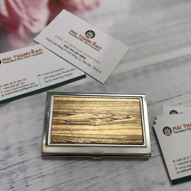 Hộp Namecard Simili vàng giả gỗ N15 đựng card visit, danh thiếp lịch sự sang trọng + tặng bút cao cấp