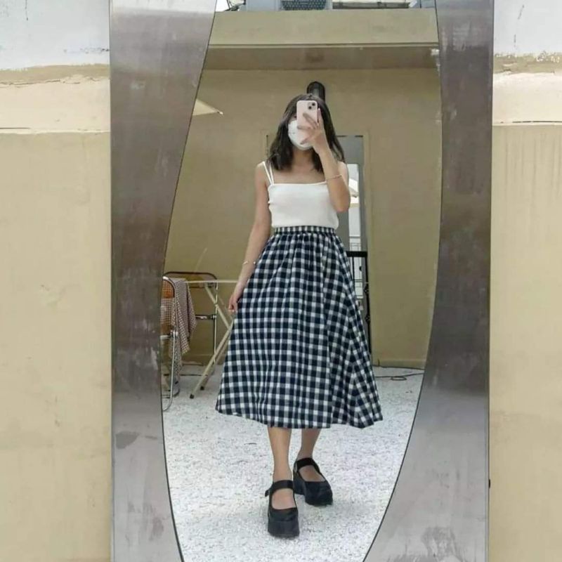 Chân váy caro xanh đậm vintage DV040