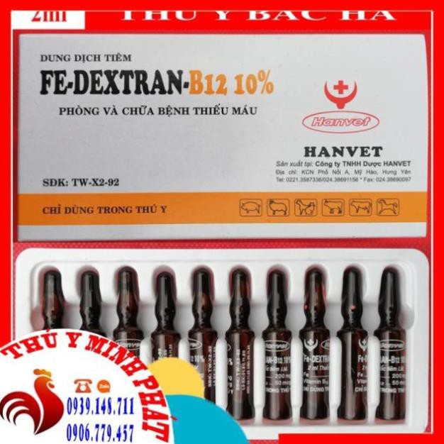20 ống Sắt 2 ml Fe Dextran B12  Dùng cho lợn con, lợn nái, trâu, bò, ngựa, dê và chó mèo mắc chứng thiếu máu