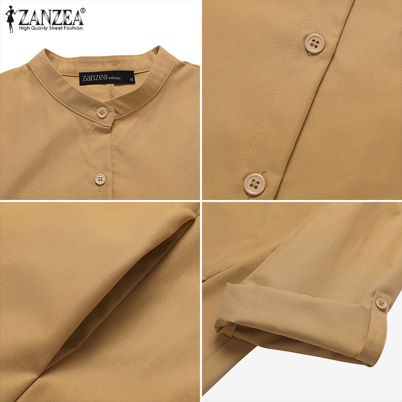 ZANZEA Đầm Maxi Dài Tay Cổ Tròn Có Túi Thời Trang Cho Nữ