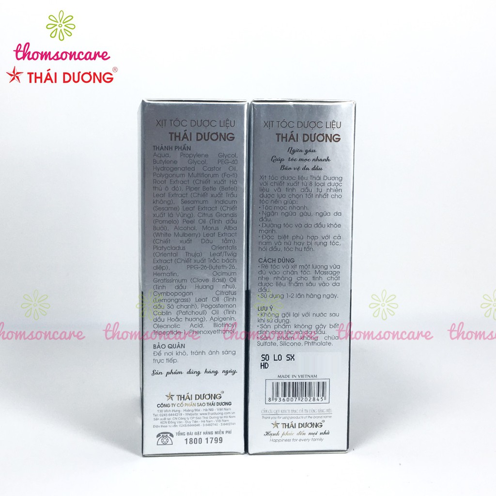 Xịt Tóc Dược Liệu Thái Dương - xịt mọc tóc nhanh từ thảo dược từ tinh dầu bưởi, sả chanh, hương nhu