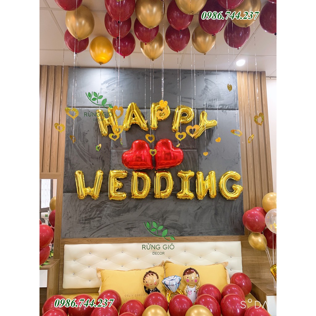 Set Bóng Trang Trí Phòng Cưới Happy Wedding MÃ DC14