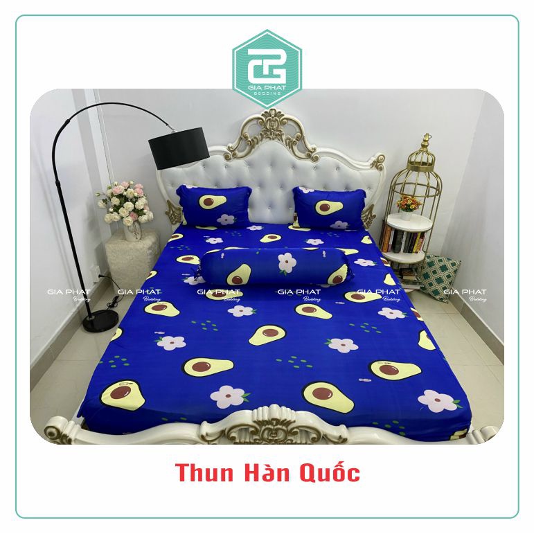Bộ Ga Gối Thun Lạnh Hàn Quốc { 4 Món } họa tiết Quả Bơ ( 1 ga bọc + 2 vỏ gối nằm + 1 vỏ gối ôm )