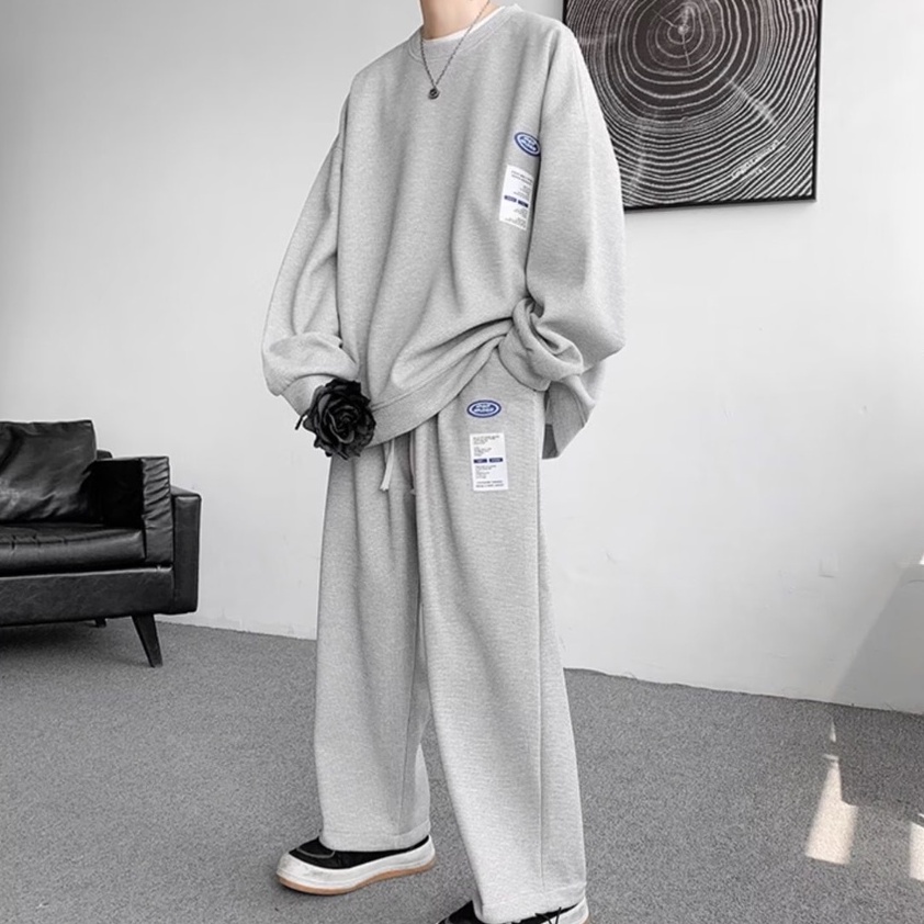 Set Áo Quần Màu Trơn đồ bộ nam Phong Cách Hàn Quốc bộ thể thao nữ Mới thời trang bộ quần áo nam Nữ