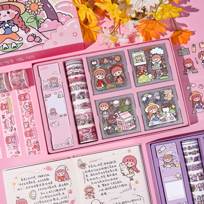 Sticker Cute 100 Tấm PET Tape Giấy Nhớ Set  Hộp 100 Tấm Sticker Hình Dán Công Chúa  Sitker Trang Trí Sổ Tay
