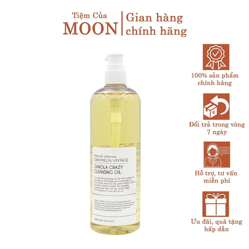Dầu tẩy trang hoa cải Graymelin Vintage Hàn Quốc❤️Tiệm Của Moon❤️ Canola Crazy Cleansing Oil 500ml
